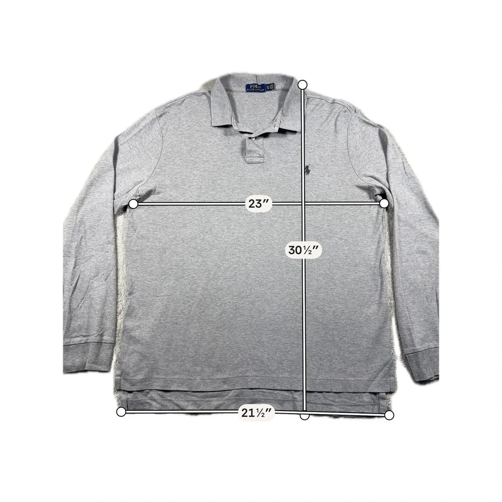 Polo Ralph Lauren Long Sleeve Polo Shirt Mens XL Gray Cotton Classic Preppy